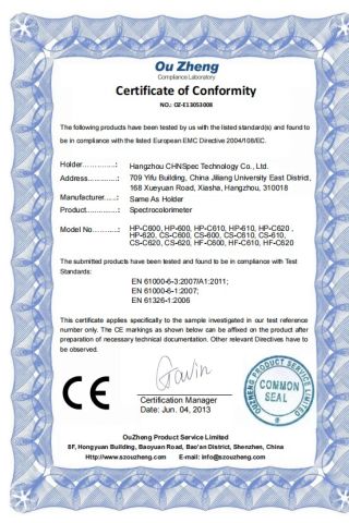 CE certification certificate from Chnspec Technology ( Zhejiang) Co., Ltd