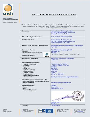 EC Conformity Certificate certificate of XCMG E-Commerce Inc. – certificate photo, supplier certificates section