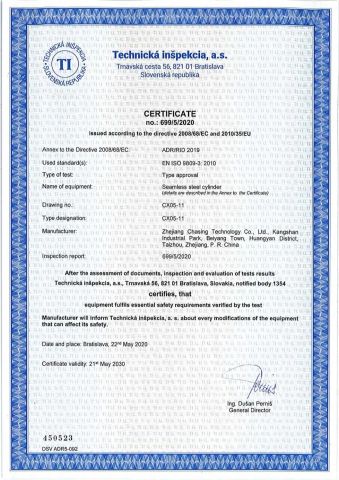 TPED certificate from Chasing Technology(Changxing) Co., Ltd