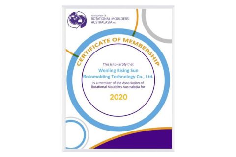 Membership certificate of rotational molding Association of Australia 2020 certificate from Wenling Rising Sun Rotomolding Technology Co., Ltd.