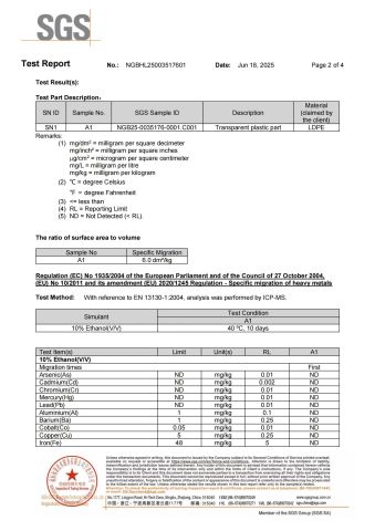 Poly bag food grade certificate from KAIPING FEILIYANG PACKING MATERIALS CO., LTD.