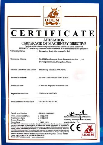 certificates certificate of HENAN SHULIY MACHINERY CO., LTD. – certificate photo, supplier certificates section
