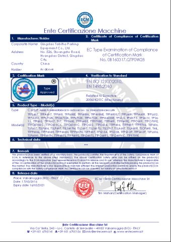 CE certificate 3 certificate from QINGDAO CHERISH PARKING EQUIPMENT CO., LTD