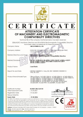 Load Bank CE certificate of MECCA POWER CO., LTD. – certificate photo, supplier certificates section