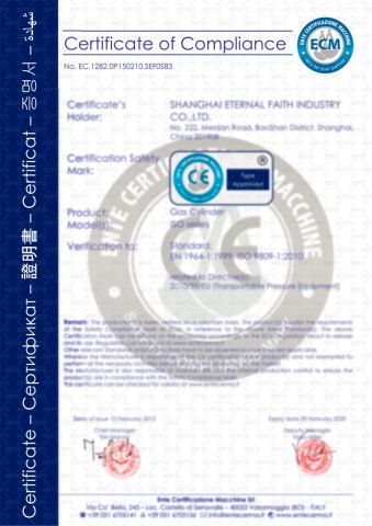 Certificate of Compliance certificate from Shanghai Eternal Faith Industry Co., Ltd.