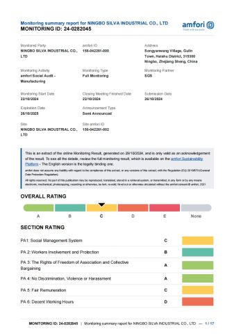 Certificates certificate from Ningbo Silva Industrial Co., Ltd.