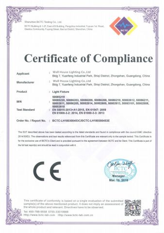 CE certificate of Shenzhen Well House Lighting Co.,Ltd – certificate photo, supplier certificates section