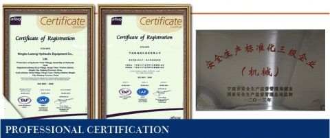 ISO certificate certificate from Ningbo Lutong Hydraulic Equipment Co., Ltd.
