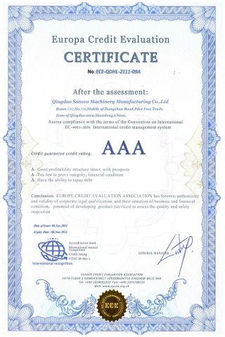 CE certificate of Qingdao Sanzeo Machinery Manufacturing Co., Ltd – certificate photo, supplier certificates section