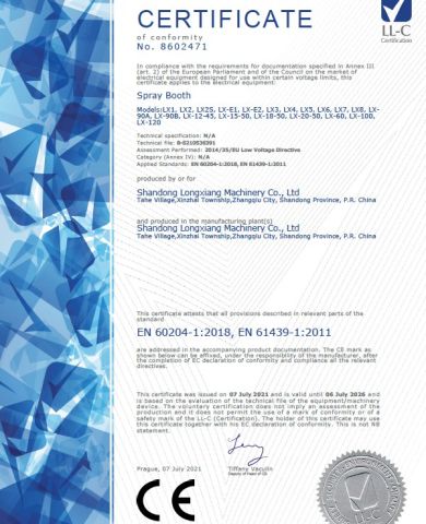 CE certificate from Shandong Longxiang Machinery Co., Ltd.