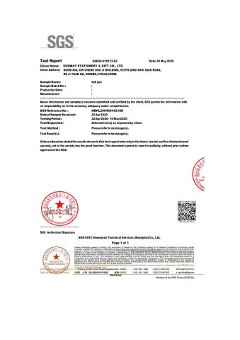 SGS for Antibacteria Pen certificate from Ningbo Blue Bridge Import & Export Co.,Ltd