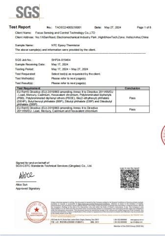 ROHS certificate of Focus Sensing and Control Technology Co., Ltd. – certificate photo, supplier certificates section