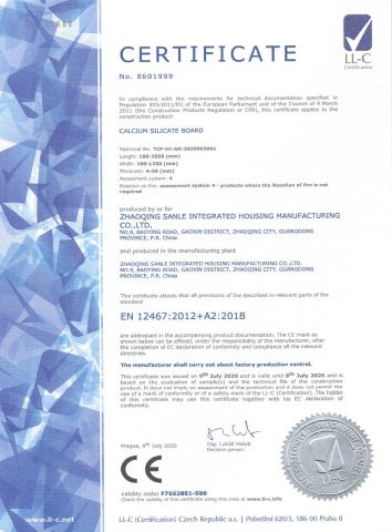 CE certificate from FOSHAN SANLE BUILDING MATERIALS INDUSTRY CO.,LTD
