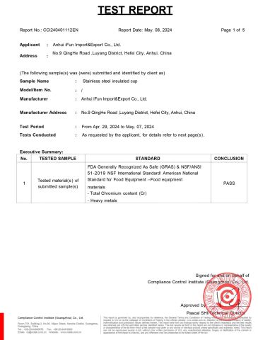 FDA certificate from Anhui Ifun Import&Export Co., Ltd