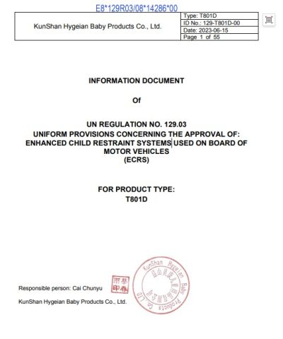 car seat certificate from Kunshan Longlide Import and Export Co., Ltd.