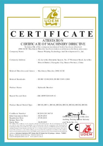 CE Certification of Breaker certificate from Hunan Weiping Technology and Development Co., Ltd.