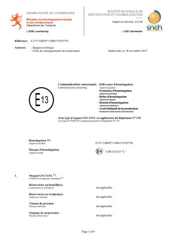 E-mark(DJK-25) certificate from Danyang Feilun Gas Valve Co., Ltd.