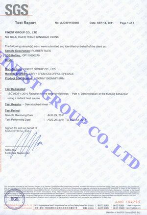 SGS Fire Rating certificate from QINGDAO FINEST INDUSTRY CO., LTD.