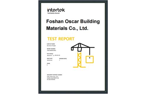 TEST REPORT certificate from Foshan Oscar Building Materials Co., Ltd.