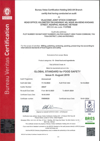 BUREAU VERITAS CERTIFICATION certificate from VILACONIC