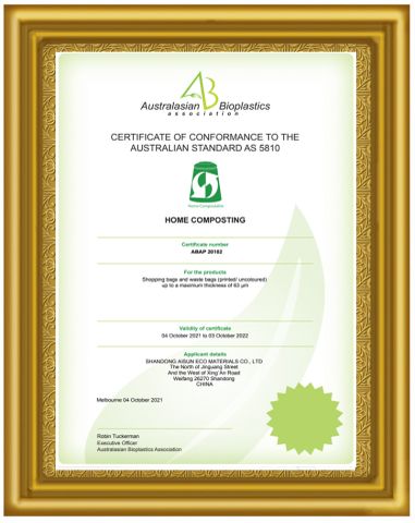 Australia Compostable certificate of Weifang Golden Grain Bio Material Co., Ltd. – certificate photo, supplier certificates section