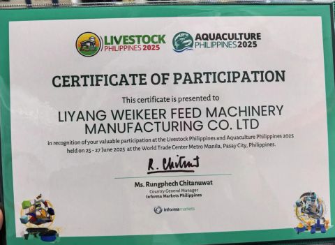 Livestock Philippine 2025 certificate from Liyang Weikeer Feed Machinery Manufacturing Co., Ltd.