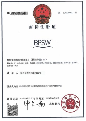 BPSW certificate from CANGZHOU FUTURE INDUSTRY CO., LTD