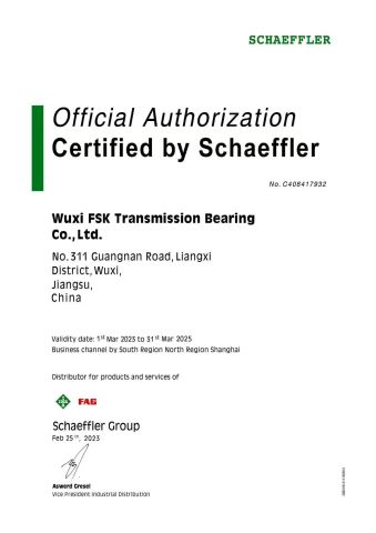 CERTIFICATE certificate from Wuxi Fsk Transmission Bearing Co., Ltd.