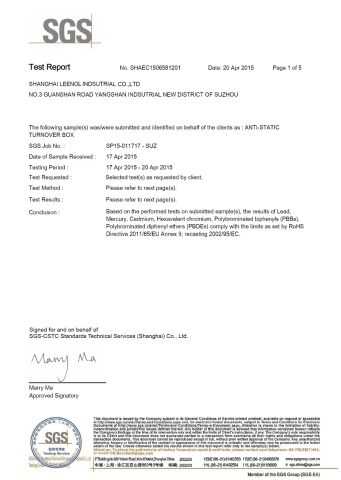 SGS for esd circulationbox certificate from Shanghai Leenol Industrial Co., Ltd.