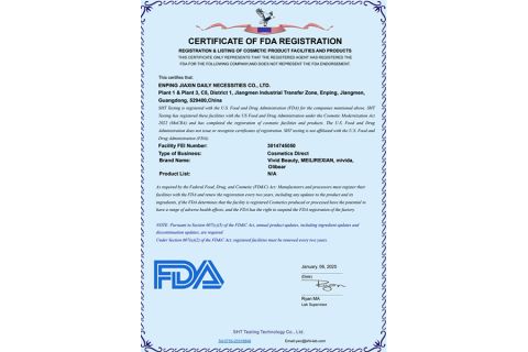 FDA certificate from Enping Jiaxin Daily Necessities Co., Ltd.