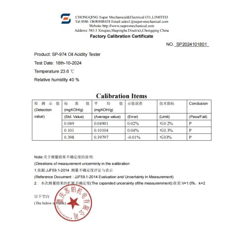 Calibration certificate certificate of Chongqing Super Mechanical&Electrical Co., Ltd – certificate photo, supplier certificates section
