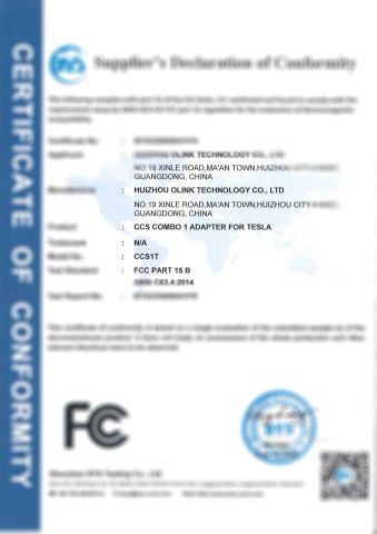 FCC(CCS1 Adapter) certificate from Huizhou Olink Technology Co., Ltd.