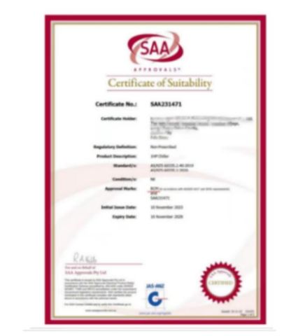 SAA Certificate certificate from Foshan Yaoxing Electric Appliance Co., Ltd