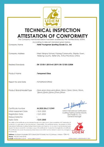 UDEM Certificate for Padel Glass certificate from Hefei Youngman Sporting Goods Co., Ltd.