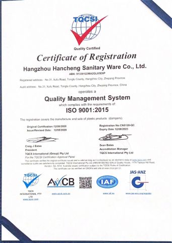 ISO9001:2015 certificate from Tonglu Tianyun Plastic Accessories Factory