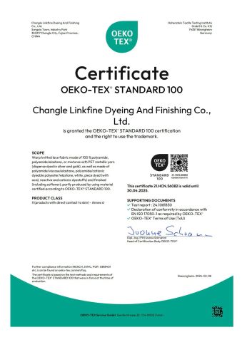 OEKO certificate from Foshan Chun Wa Technology Co., Ltd