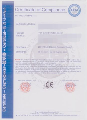 CE for Tyre Bead Seater certificate of Yongkang Rider Industry and Trade Co., Ltd. – certificate photo, supplier certificates section