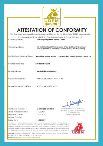 Certificate1 certificate from Shandong Bangde New Material Co., Ltd