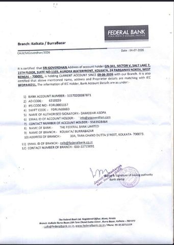 AD CODE certificate from SRI GOVERDHAN