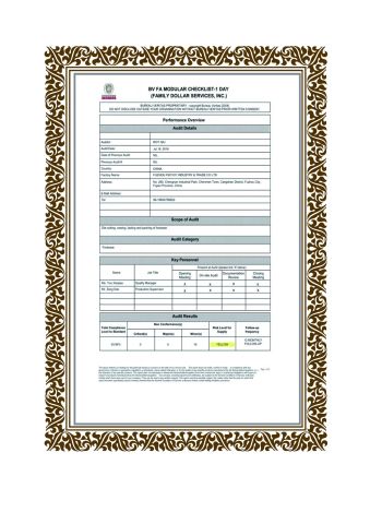 Family Dollar certificate from Xiamen Years Trading Co., LTD.