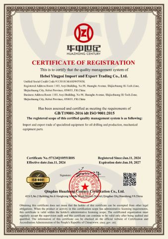 ISO 9001 certificate of Hebei Yingpai Import & Export Trading Co., Ltd. – certificate photo, supplier certificates section