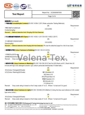 European Standard certificate of Shaoxing Velena Textile Co., Ltd. – certificate photo, supplier certificates section