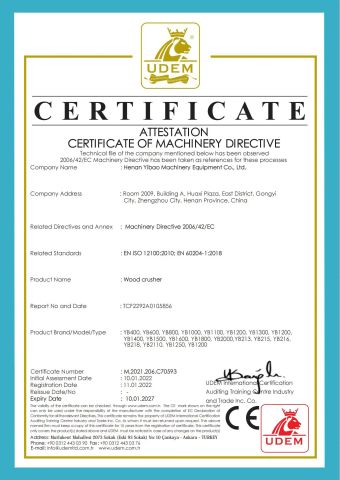 CE certificate of Henan Yibao Machinery Equipment Co., Ltd. – certificate photo, supplier certificates section