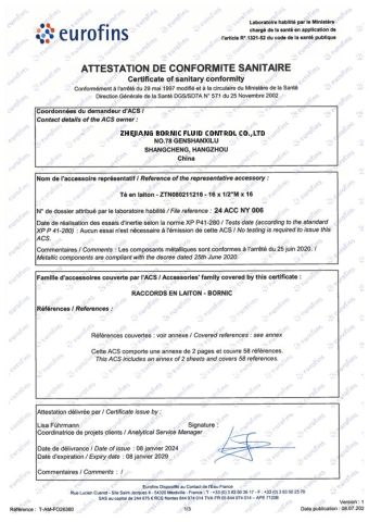 ACS certificate from Yuhuan Tufei Imp. and Exp. Co., Ltd.
