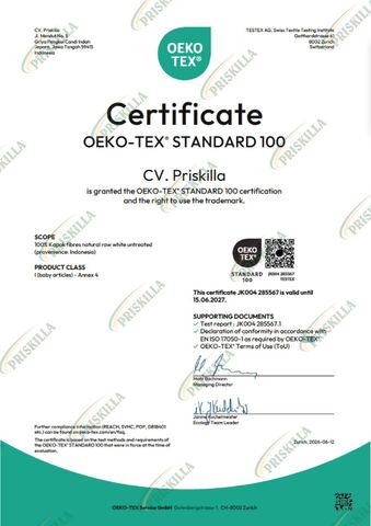Oeko-Tex 100 certificate from CV. Priskilla