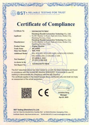 CE of edging machine certificate of Shandong Huashil Automation Technology Co., Ltd. – certificate photo, supplier certificates section