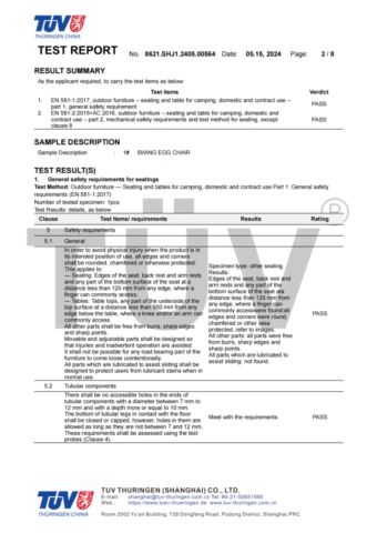 Product Inspection Report certificate from Yongkang Dashing Leisure Products Factory