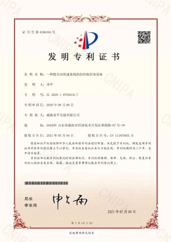 A kind of textile machine weaving equipment that can automatically and quickly dye thread certificate from Weihai Duoyang Woolen Blanket Co., Ltd.