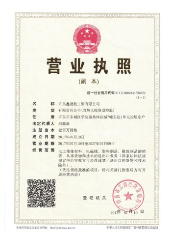 Certificates certificate from XUCHANG NEWDESEN INDUSTRY CO., LTD.
