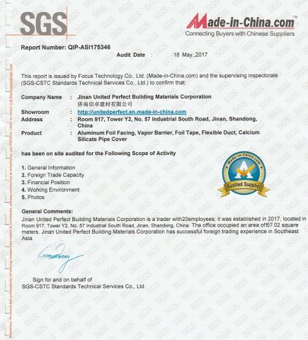 SGS certificate for company certificate from Jinan United Perfect Building Materials Corporation